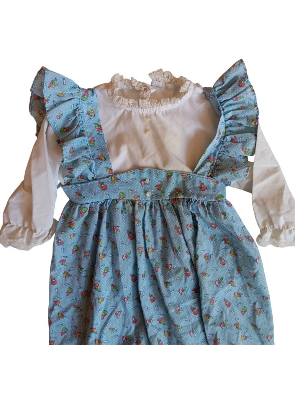 Vintage Girls 4T Dress Peasant Boho Ruffled Sleeves Holly Hobbie Print  Handmade